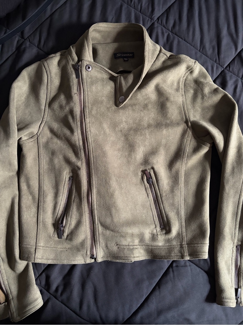 Shinestar Olive Suede-Feel Jacket